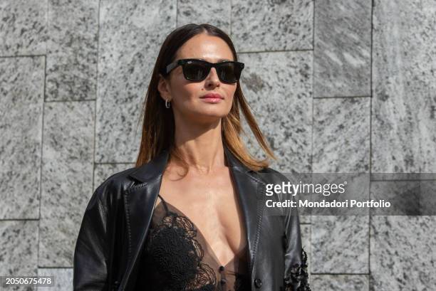 Italian actress and model Anna Safroncik at the Ermanno Scervino fashion show during Milan Fashion Week Autumn Winter 2024/2025 Women's Collection....