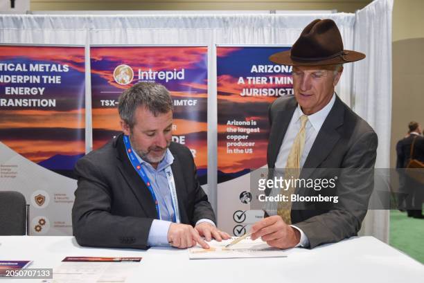 Ken Brophy, chief executive officer of Intrepid Metals Corp., left, during the Prospectors & Developers Association of Canada conference in Toronto,...