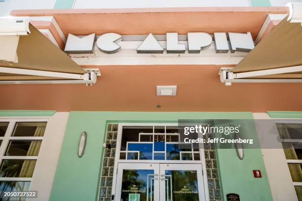 Miami Beach, Florida, Ocean Drive, Hilton Grand Vacations Club McAlpin Ocean Plaza Miami sign.