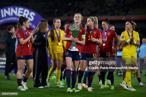 Players of Spain celebrates after wining the UEFA Nations League Final Match between Spain and France at Estadio La Cartuja on February 28, 2024 in...