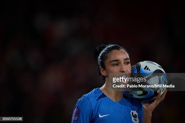 Sakina Karchaoui of France reacts during the UEFA Nations League Final Match between Spain and France at Estadio La Cartuja on February 28, 2024 in...