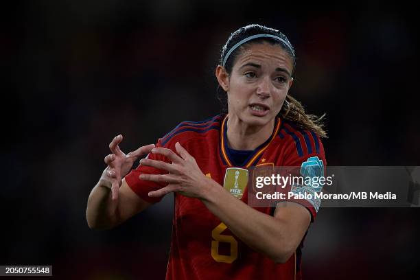 Aitana Bonmati of Spain reacts during the UEFA Nations League Final Match between Spain and France at Estadio La Cartuja on February 28, 2024 in...