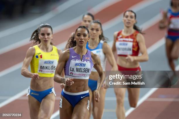 Laviai Nielsen of Great Britain competes in the Womens 400 Metres Round 1 Heats during day one of the World Athletics Indoor Championships at...