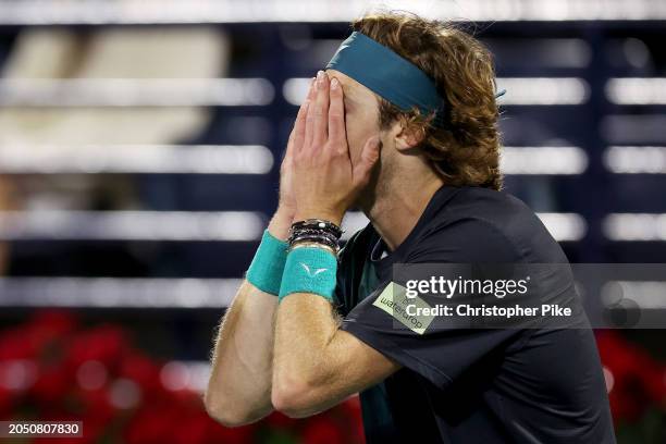 Andrey Rublev reacts to being dismissed by the court supervisor after shouting at a line judge while playing Alexander Bublik of Kazakhstan in their...