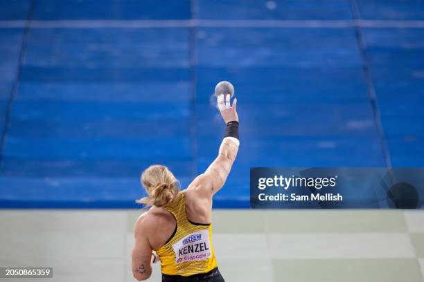 Alina Kenzel of Germany competes in the Womens Shot Put Final during day one of the World Athletics Indoor Championships at Emirates Arena on March...