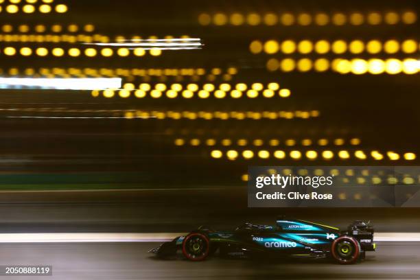 Fernando Alonso of Spain driving the Aston Martin AMR24 Mercedes on track during qualifying ahead of the F1 Grand Prix of Bahrain at Bahrain...