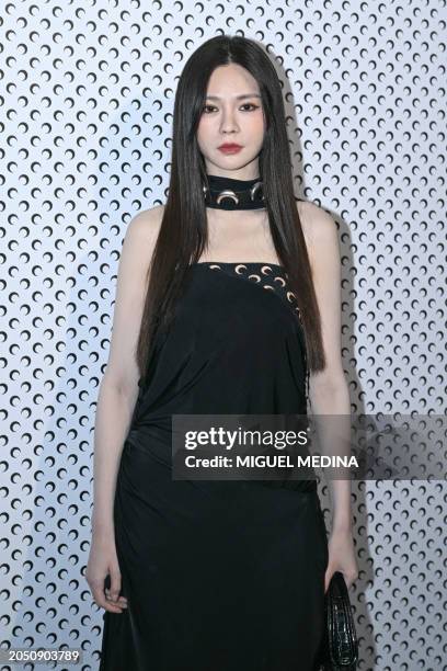 Chinese actress Shen Mengchen poses ahead of the presentation of creations by Marine Serre for the Women Ready-to-wear Fall-Winter 2024/2025...