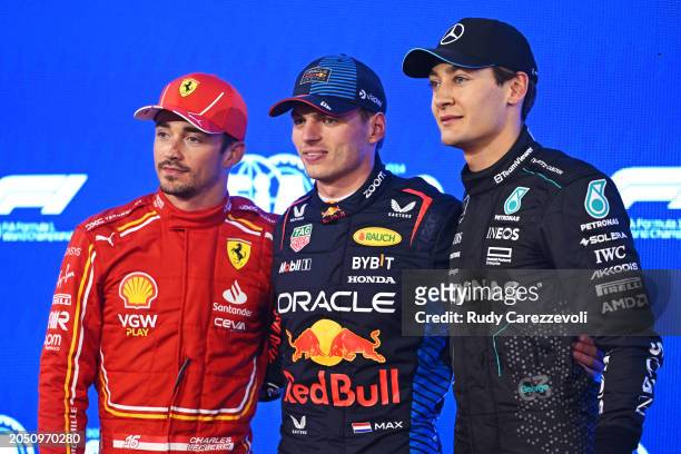 Pole position qualifier Max Verstappen of the Netherlands and Oracle Red Bull Racing, Second placed qualifier Charles Leclerc of Monaco and Ferrari...