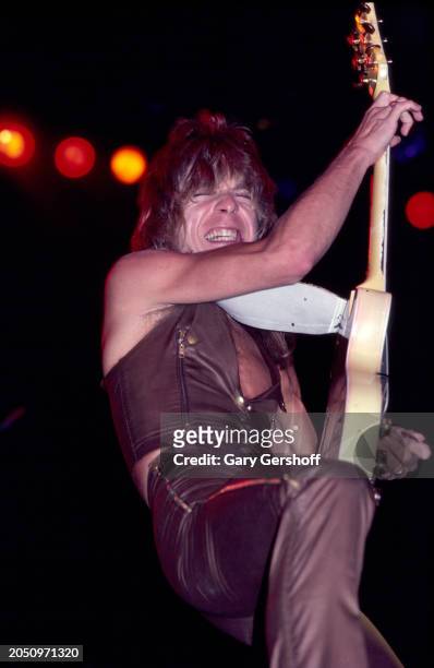 American Heavy Metal musician Randy Rhoads plays electric guitar as he performs during the 'Blizzard of Ozz' tour at Nassau Coliseum , Uniondale, New...