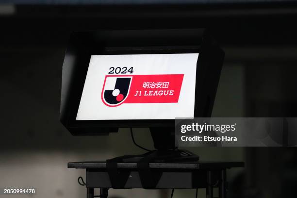 Monitor is seen prior to the J.LEAGUE MEIJI YASUDA J1 2nd Sec. Math between Kawasaki Frontale and Júbilo Iwata at Uvance Todoroki Stadium by Fujitsu...