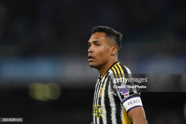 Alex Sandro of Juventus FC is playing during the Serie A TIM match between SSC Napoli and Juventus FC in Naples, Italy, on March 3, 2024.