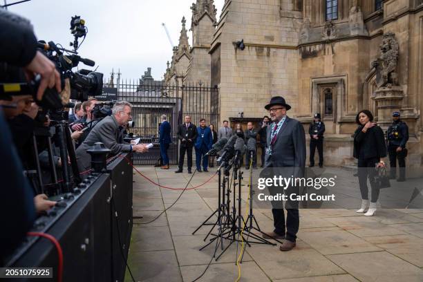 George Galloway, the newly-elected Workers Party of Britain Member of Parliament for Rochdale, speaks to the media outside the Houses of Parliament...