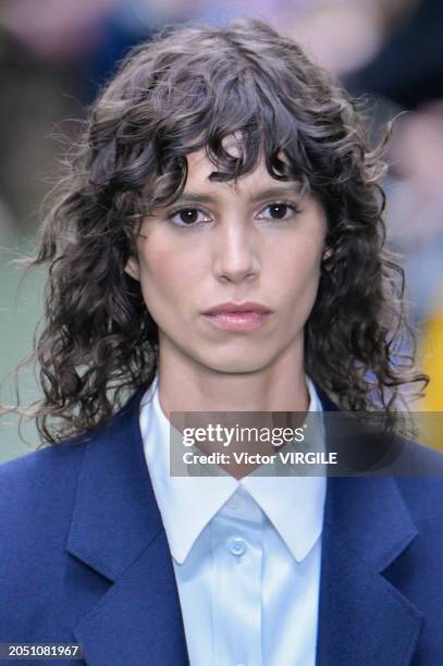 Mica Arganaraz walks the runway during the Loewe Ready to Wear Fall/Winter 2024-2025 fashion show as part of the Paris Fashion Week on March 1, 2024...