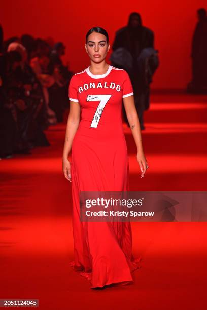 Georgina Rodriguez walks the runway during the Vetements Womenswear Fall/Winter 2024-2025 show as part of Paris Fashion Week on March 01, 2024 in...