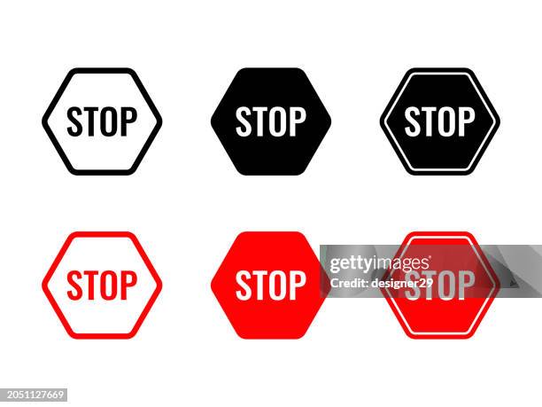 stop sign icon set vector design. - stop sign stock illustrations