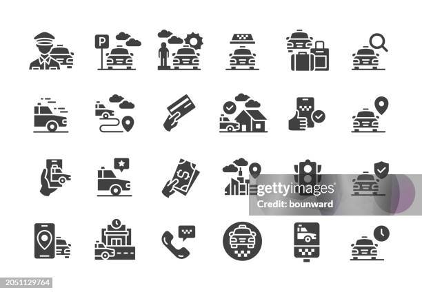 taxi service icons. filled style. - driver paying stock illustrations