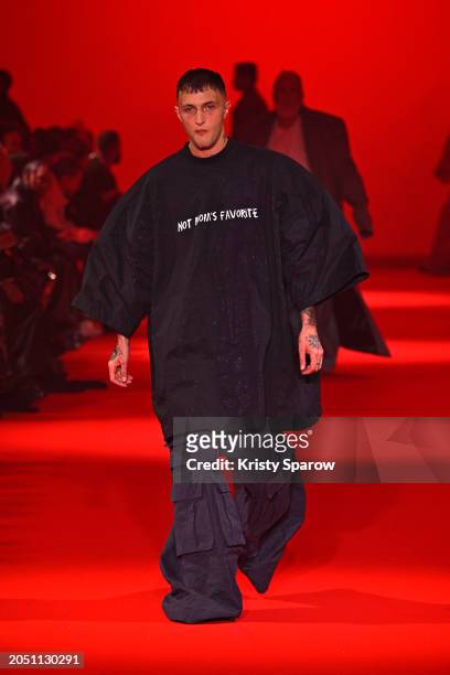 Anwar Hadid walks the runway during the Vetements Womenswear Fall/Winter 2024-2025 show as part of Paris Fashion Week on March 01, 2024 in Paris,...