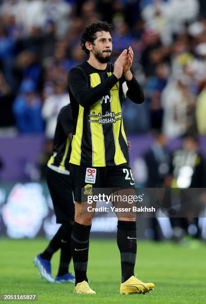 Ahmed Hegazi of Al Ittihad applauds the fans after the Saudi Pro League match between Al-Hilal and Al-Ittihad at Kingdom Arena on March 01, 2024 in...