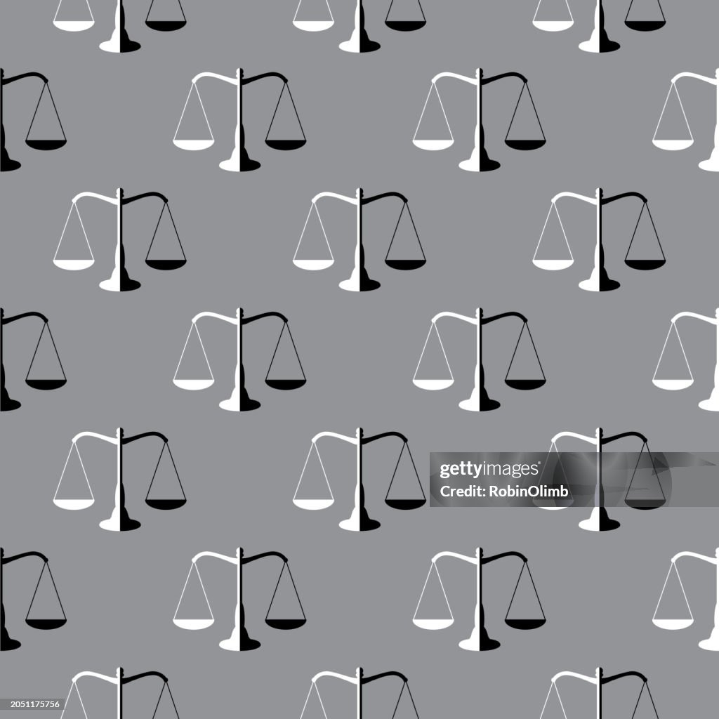 Black And White Scales Of Justice Seamless Pattern