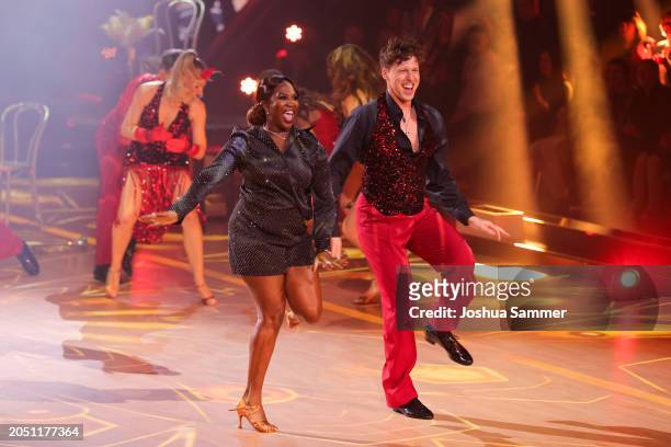 Motsi Mabuse and Valentin Lusin perform on stage during the first "Let's Dance" show at MMC Studios on March 01, 2024 in Cologne, Germany.