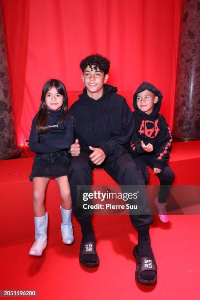 Eva Maria Ronaldo, Cristiano Ronaldo Jr and Mateo Ronaldo attend the Vetements Womenswear Fall/Winter 2024-2025 show as part of Paris Fashion Week on...