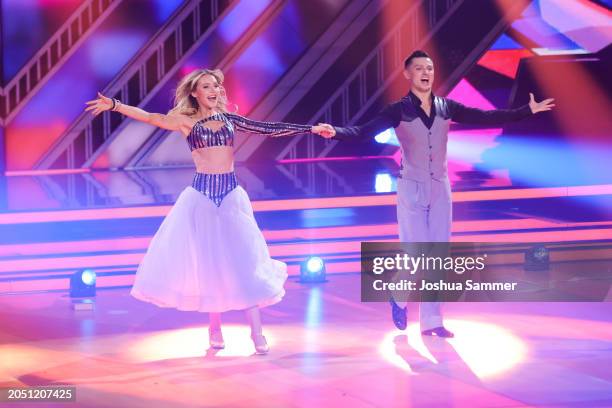 Lina Larissa Strahl and Zsolt Sándor Cseke perform on stage during the first "Let's Dance" show at MMC Studios on March 01, 2024 in Cologne, Germany.