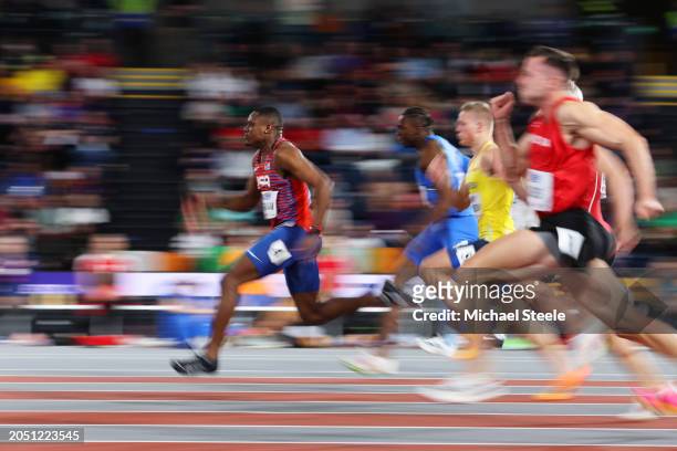 Christian Coleman of Team United States competes in the Men's 60 Metre Semi-Final on Day One of the World Athletics Indoor Championships Glasgow 2024...