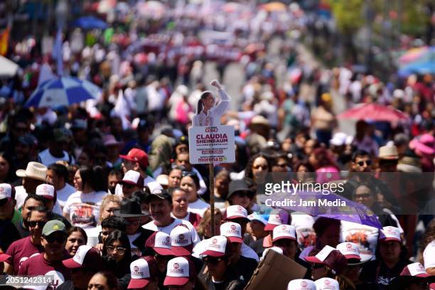 Supporters of Claudia Sheinbaum attend to her presidential campaign launch event at Zocalo Square on March 01, 2024 in Mexico City, Mexico....