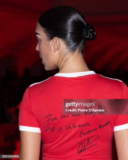 Georgina Rodriguez poses backstage prior to the Vetements Womenswear Fall/Winter 2024-2025 show as part of Paris Fashion Week on March 01, 2024 in...