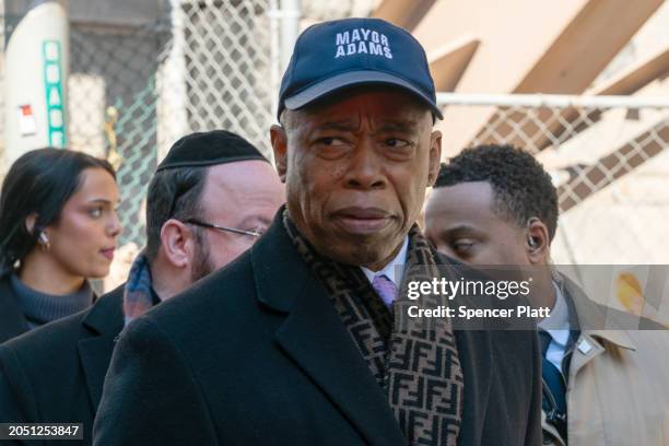 New York City Mayor Eric Adams attends a memorial for the 30th anniversary of the killing of teenager Ari Halberstam on the Brooklyn Bridge on March...