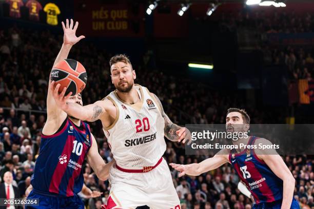Donatas Motiejunas of AS Monaco in actionduring the Turkish Airlines EuroLeague Regular Season Round 27 match between FC Barcelona and AS Monaco at...