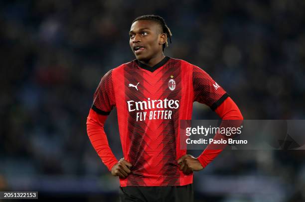Rafael Leao of AC Milan looks on during the Serie A TIM match between SS Lazio and AC Milan - Serie A TIM at Stadio Olimpico on March 01, 2024 in...