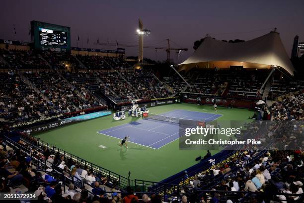 Andrey Rublev in action against Alexander Bublik of Kazakhstan in their semifinal match during the Dubai Duty Free Tennis Championships at Dubai Duty...