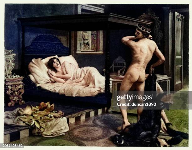 italian fairy-tales, the nights of straparola, the pig prince - princess bedroom stock illustrations