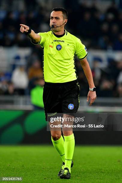 The referee Marco Di Bello during the Serie A TIM match between SS Lazio and AC Milan Serie A TIM at Stadio Olimpico on March 01, 2024 in Rome, Italy.