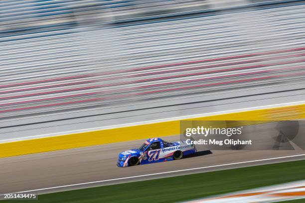 Rajah Caruth, driver of the HendrickCars.com Chevrolet, drives during practice for the NASCAR Craftsman Truck Series Victoria's Voice Foundation 200...