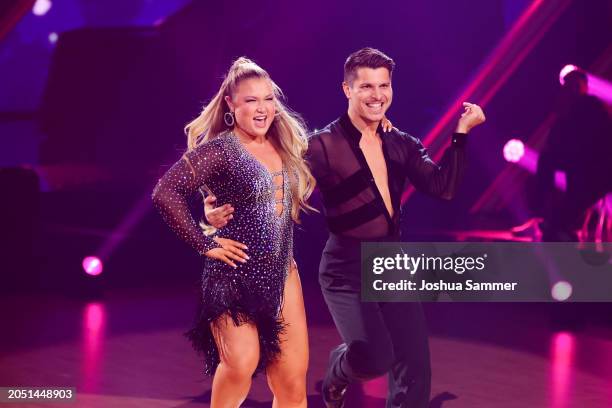 Sophia Thiel and Alexandru Ionel perform on stage during the first "Let's Dance" show at MMC Studios on March 01, 2024 in Cologne, Germany.