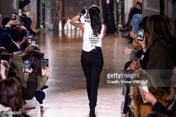 Model walks the runway during the Victoria Beckham Ready to Wear Fall/Winter 2024-2025 fashion show as part of the Paris Fashion Week on March 1,...