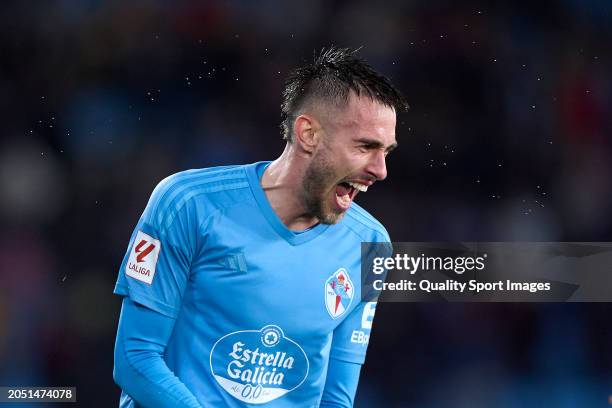 Oscar Mingueza of RC Celta de Vigo celebrates after scoring his team's first goal during the LaLiga EA Sports match between RC Celta de Vigo and UD...