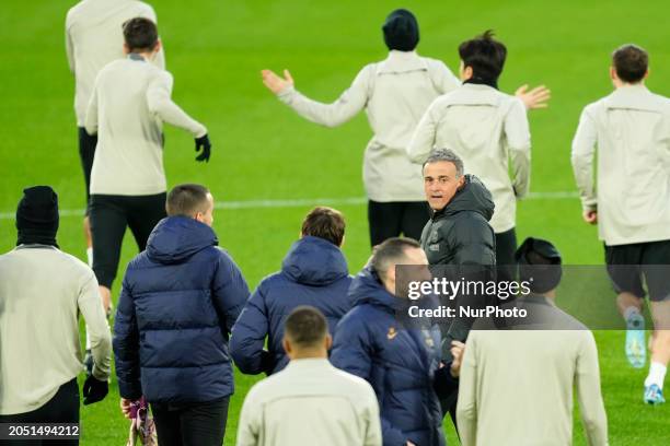 Luis Enrique head coach of PSG during the training before UEFA Champions League last 16 second leg football match between Real Sociedad and Paris...