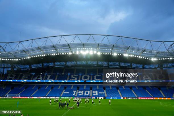 General view inside stadium during the training before UEFA Champions League last 16 second leg football match between Real Sociedad and Paris...