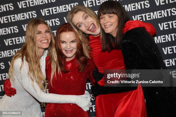 Maryna Linchuk, Marcia Cross, Natalia Vodianova, Carmen Kass pose backstage prior to the Vetements Womenswear Fall/Winter 2024-2025 show as part of...