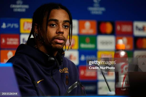 Bradley Barcola Right Winger of PSG and France gives a press conference on the eve of their UEFA Champions League last 16 second leg football match...