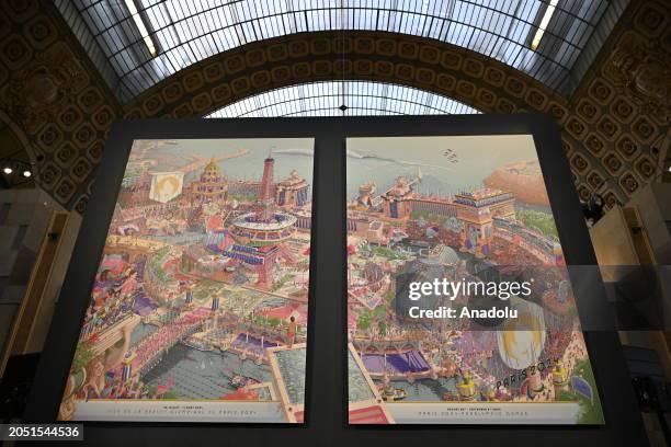 General view of the official posters of the Paris 2024 Olympic and Paralympic Games by French artist Ugo Gattoni at Orsay Museum in Paris, France on...