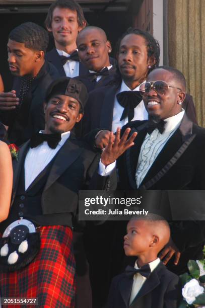 Andre 3000 & Big Boi of OutKast, with Fonzworth Bentley and Big Gipp of Goodie Mob on the set of UGK & OutKast's "Int'l Players Anthem " video shoot...