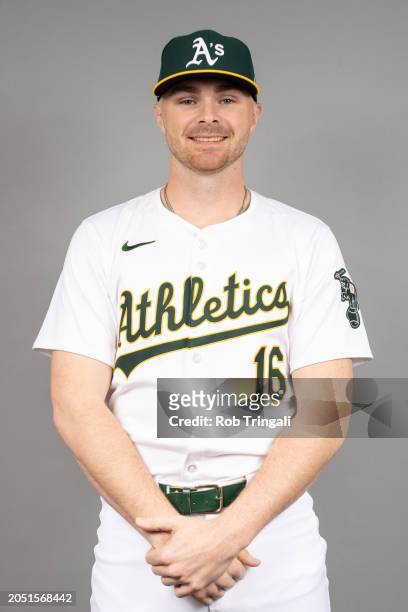 Sean Newcomb of the Oakland Athletics poses for a photo during the Oakland Athletics Photo Day at Hohokam Stadium on Friday, February 23, 2024 in...