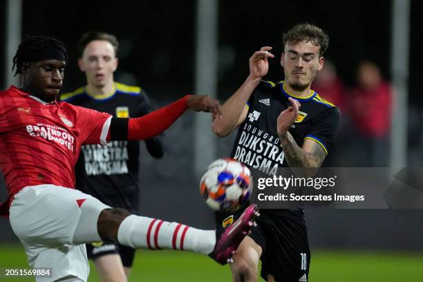 Emmanuel van de Blaak of PSV U23, Agustin Anello of SC Cambuur during the Dutch Keuken Kampioen Divisie match between PSV U23 v SC Cambuur at the De...