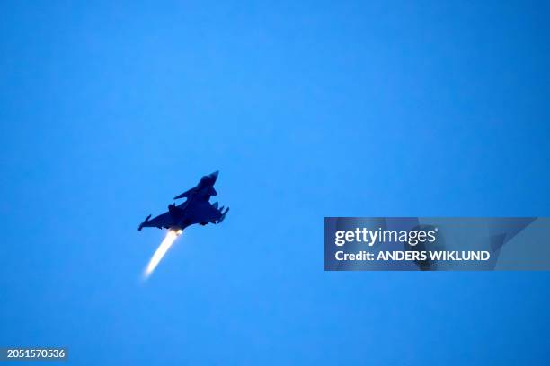 Gripen C/D fighter aircraft takes off from Lulea-Kallax Airport, Sweden on March 4, 2024 during the NATO Nordic Response 24 military exercise, a...