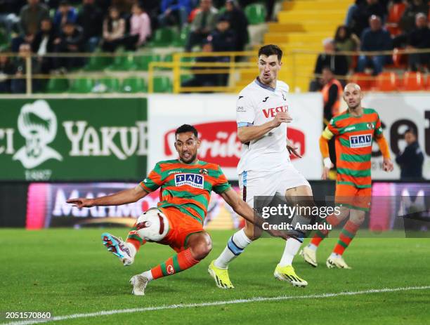 Ahmed Hassan of Corendon Alanyaspor is in action during the Turkish Super Lig week 28 football match between Corendon Alanyaspor and Trabzonspor at...