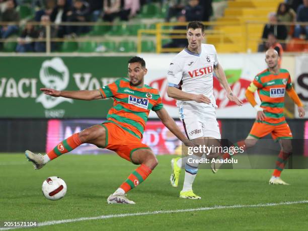 Ahmed Hassan of Corendon Alanyaspor is in action during the Turkish Super Lig week 28 football match between Corendon Alanyaspor and Trabzonspor at...